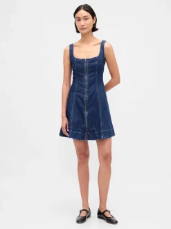 Denim Zip-Front Mini Dress