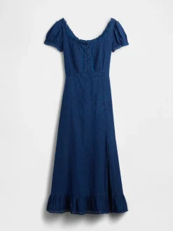 Embroidered Puff-Sleeve Maxi Dress