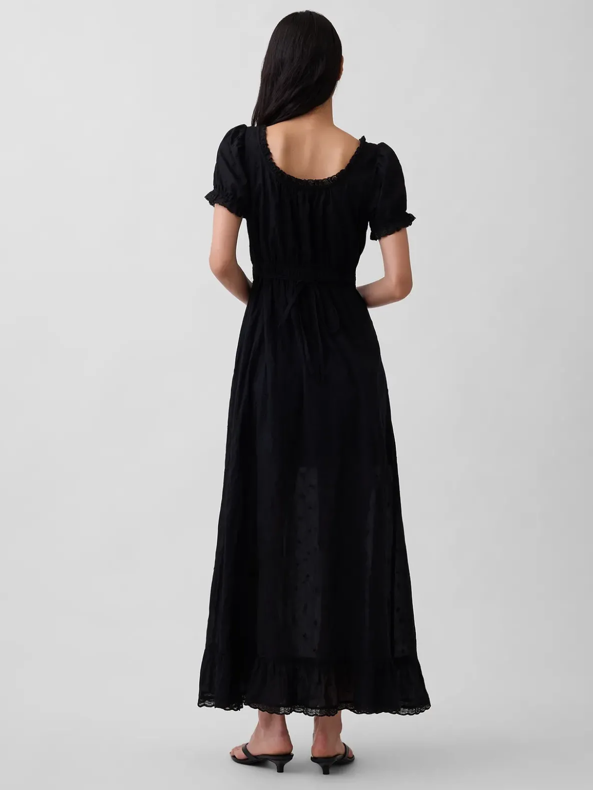 Embroidered Puff-Sleeve Maxi Dress