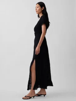 Embroidered Puff-Sleeve Maxi Dress