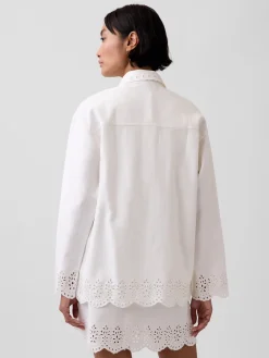 Eyelet Hem Relaxed Shirt Jacket