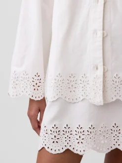 Eyelet Hem Relaxed Shirt Jacket
