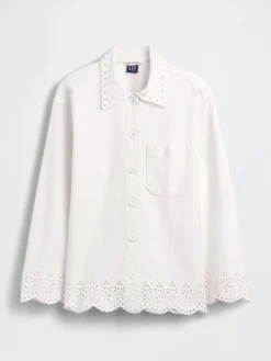 Eyelet Hem Relaxed Shirt Jacket