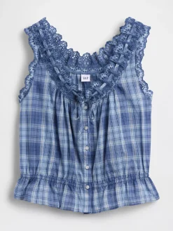 Eyelet Tie-Front Crop Peplum Top