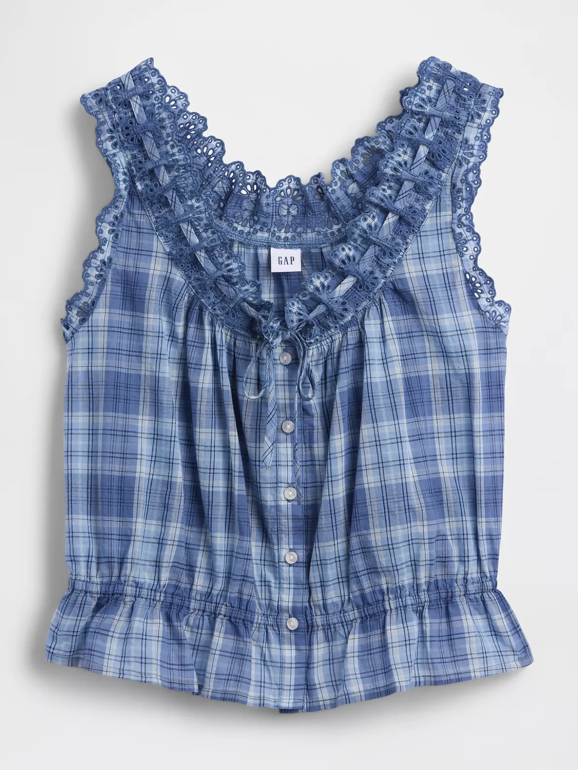 Eyelet Tie-Front Crop Peplum Top