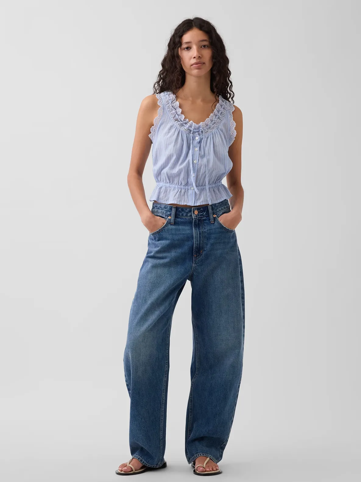 Eyelet Tie-Front Crop Peplum Top