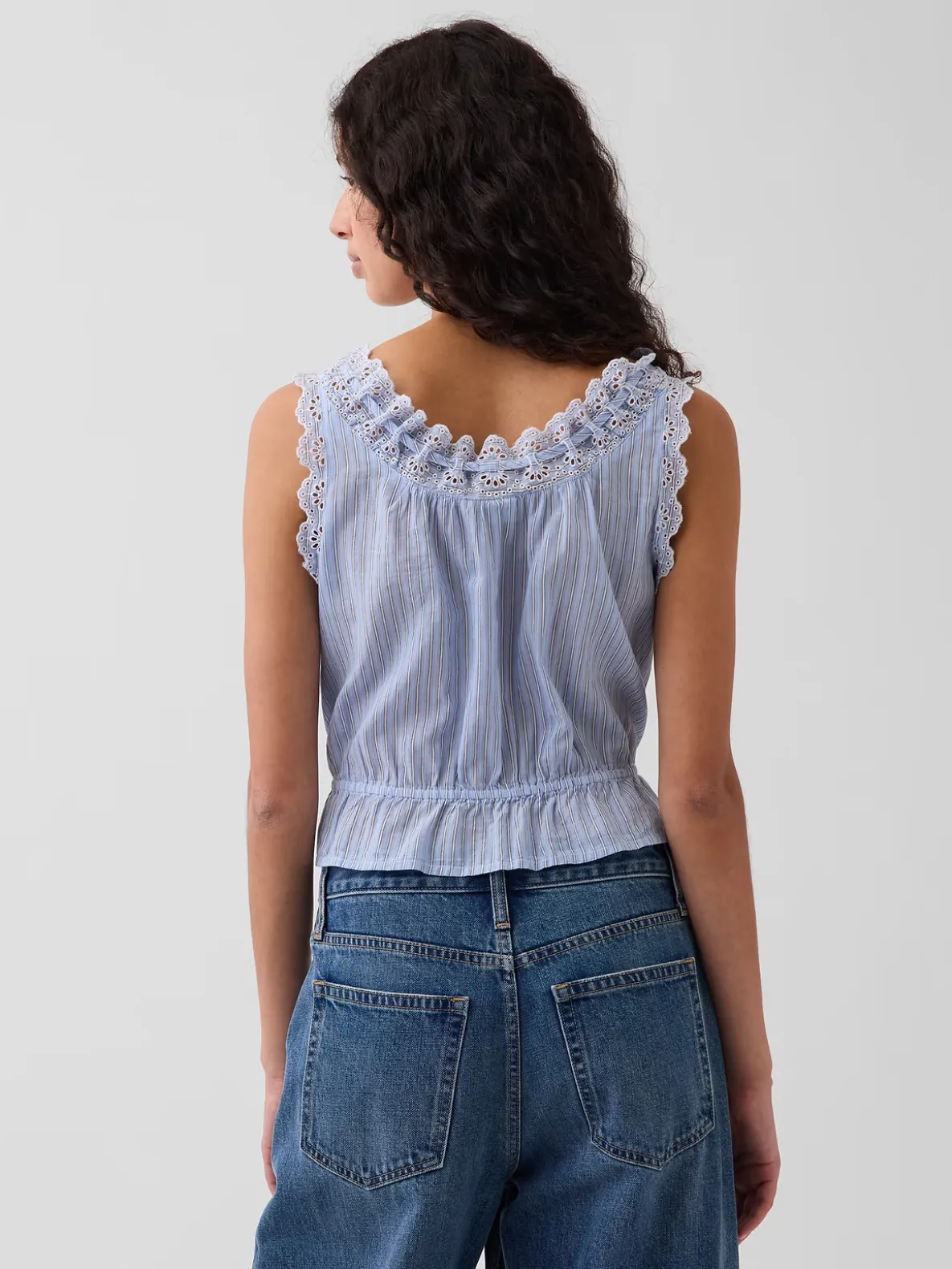 Eyelet Tie-Front Crop Peplum Top