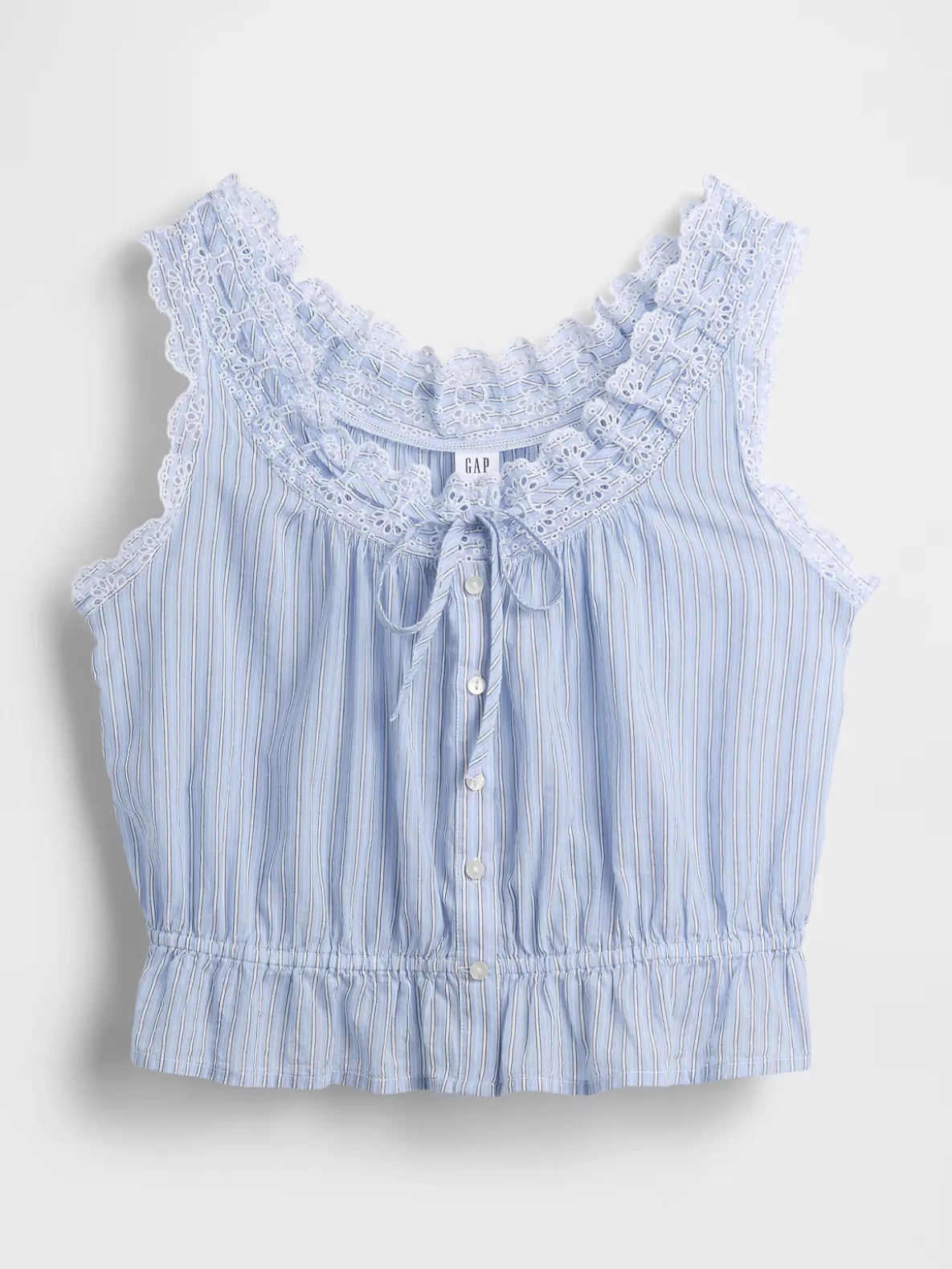 Eyelet Tie-Front Crop Peplum Top