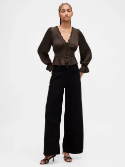 Eyelet V-Neck Peplum Top