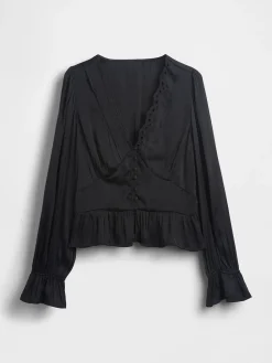 Eyelet V-Neck Peplum Top
