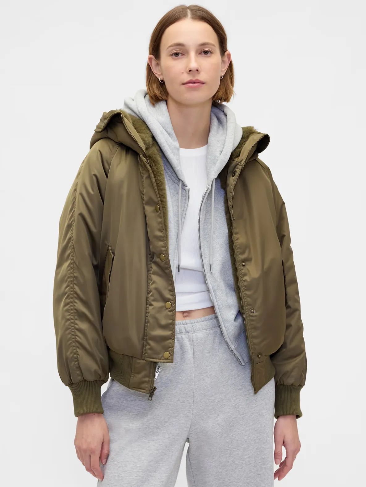 Faux Fur-Lined Hooded Utility Jacket