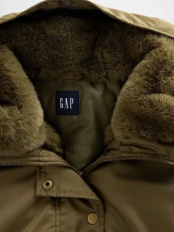 Faux Fur-Lined Hooded Utility Jacket