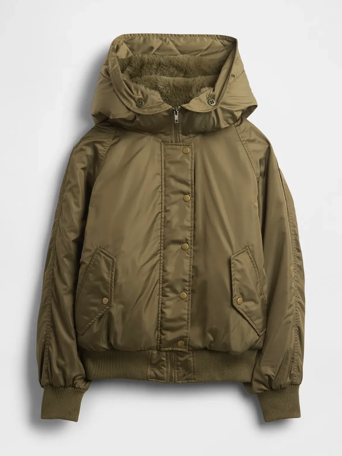 Faux Fur-Lined Hooded Utility Jacket