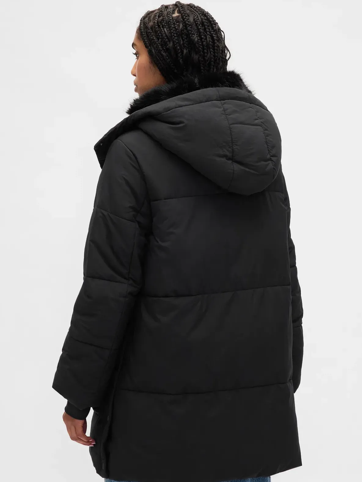 Faux Fur-Trim Midi Puffer Jacket