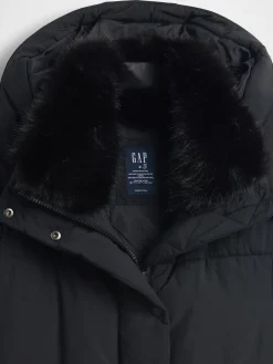 Faux Fur-Trim Midi Puffer Jacket