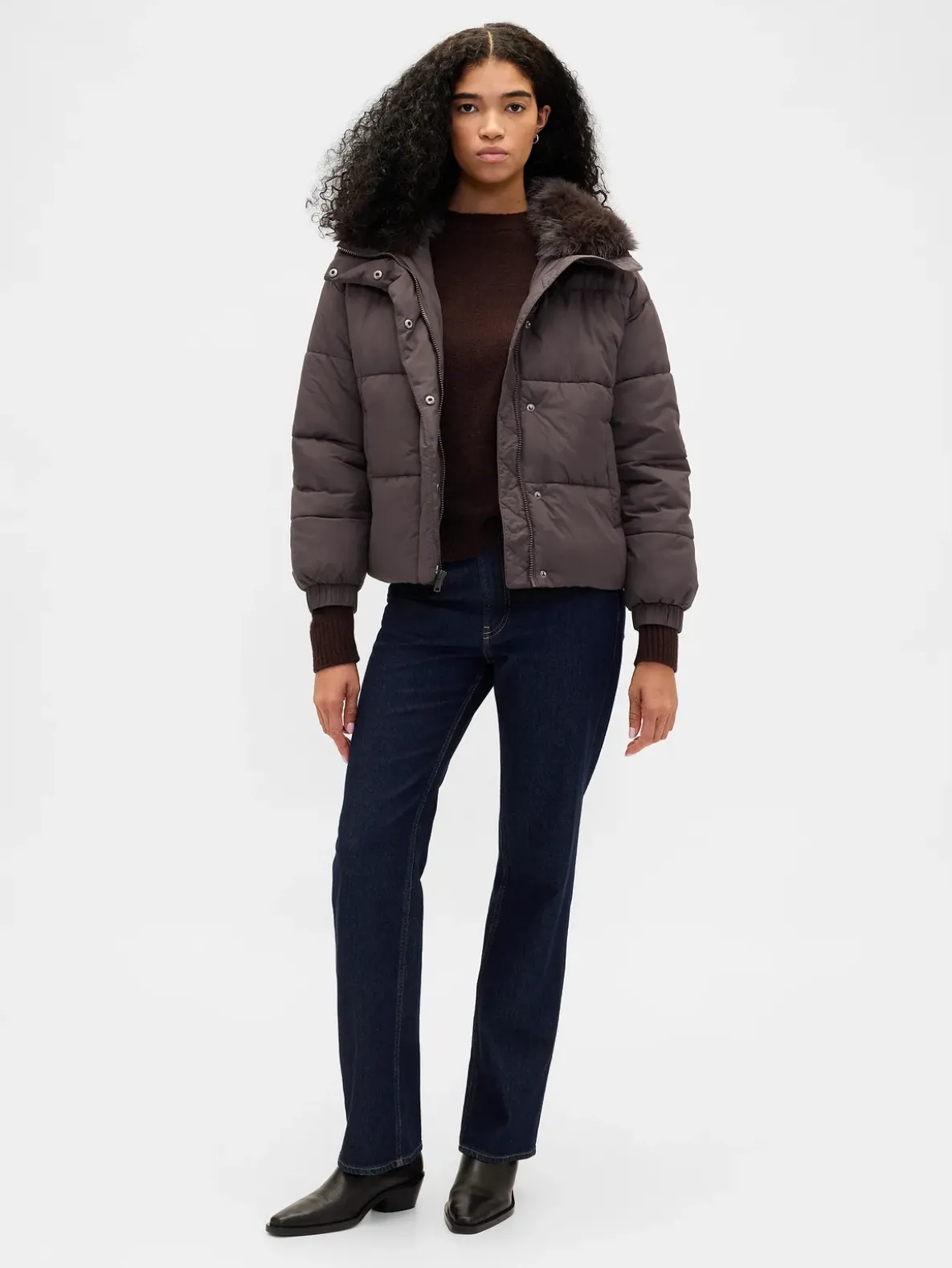 Faux Fur-Trim Puffer Jacket