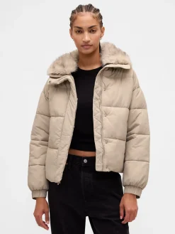 Faux Fur-Trim Puffer Jacket