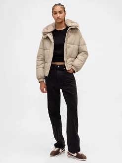 Faux Fur-Trim Puffer Jacket