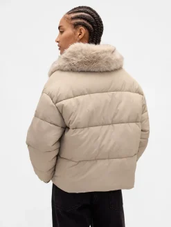 Faux Fur-Trim Puffer Jacket