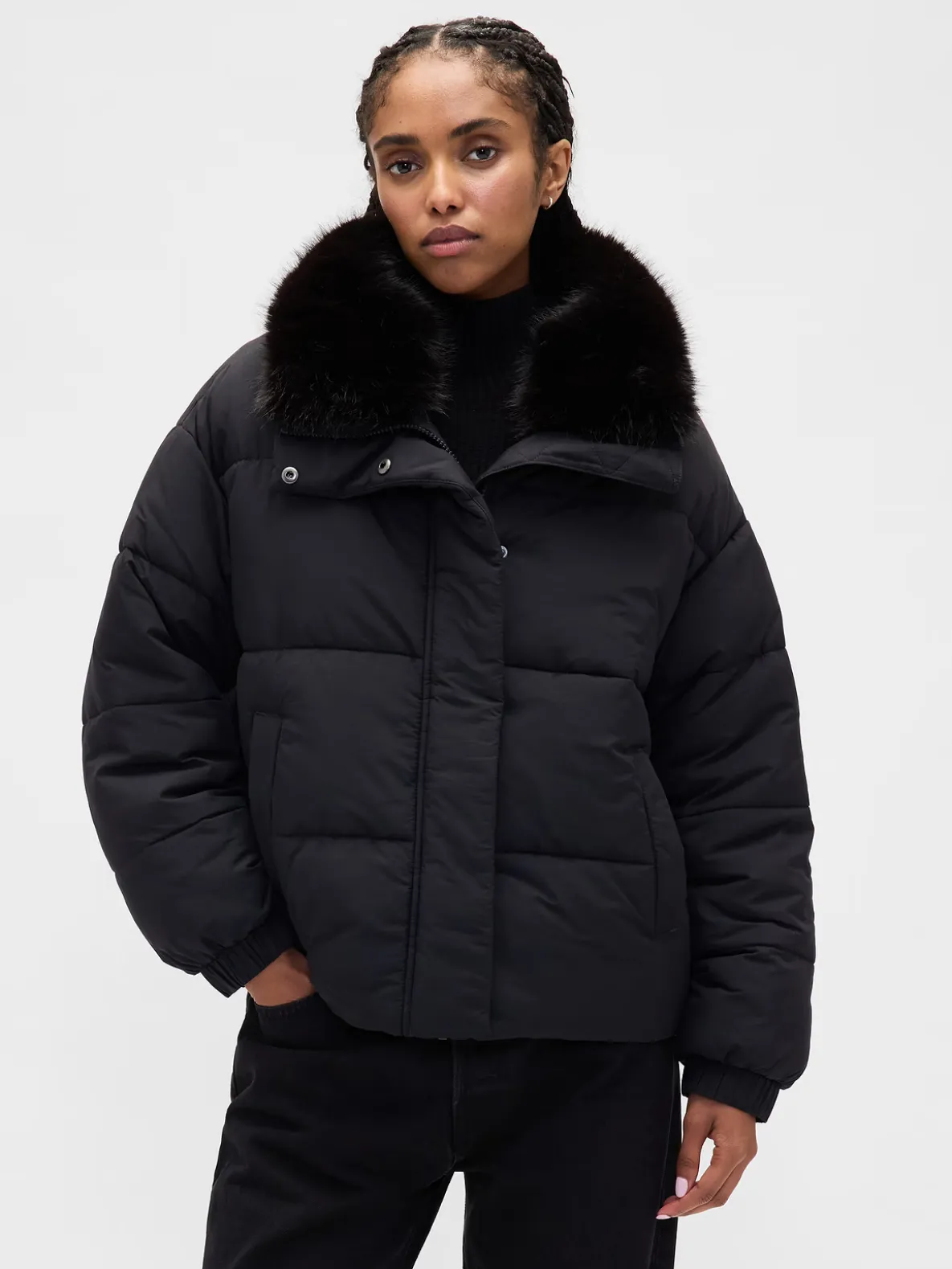 Faux Fur-Trim Puffer Jacket