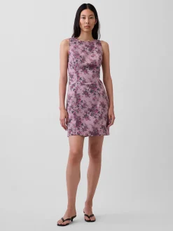 Floral Boatneck Open-Back Mini Dress