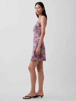 Floral Boatneck Open-Back Mini Dress