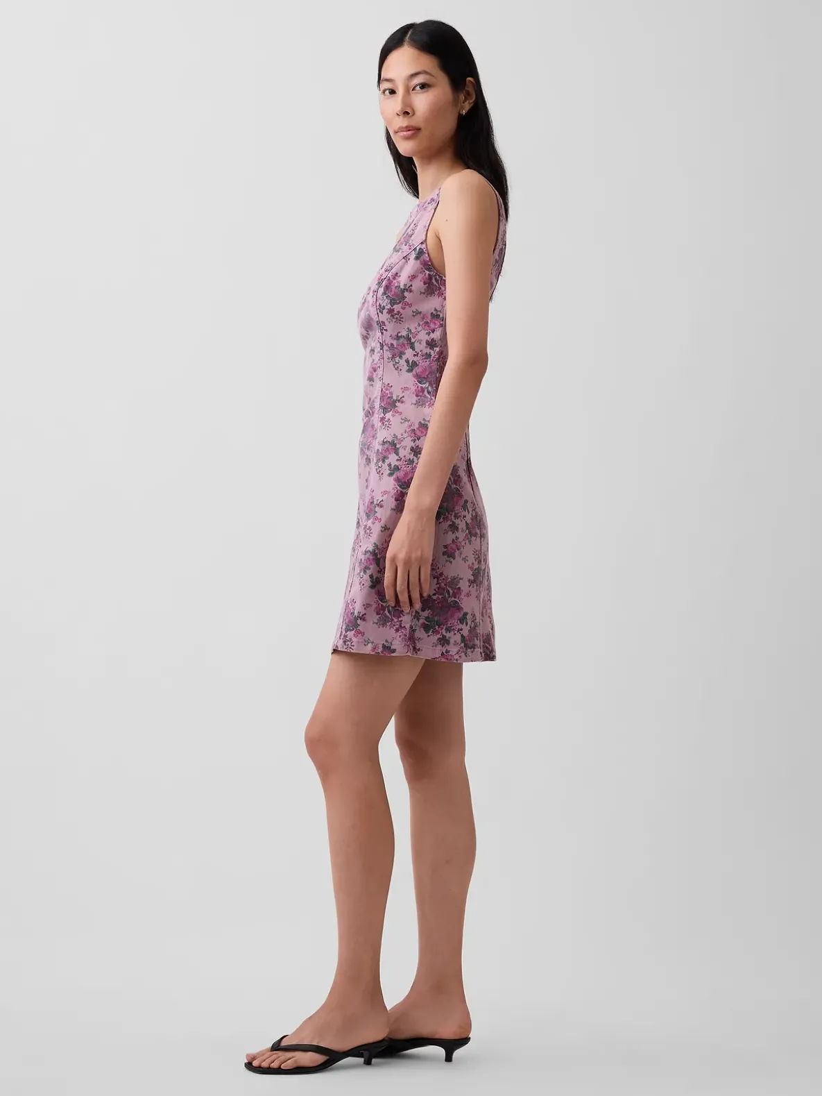 Floral Boatneck Open-Back Mini Dress