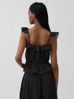Flutter-Sleeve Tie-Waist Top