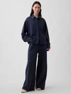 French Terry Oversized Button-Front Shirt