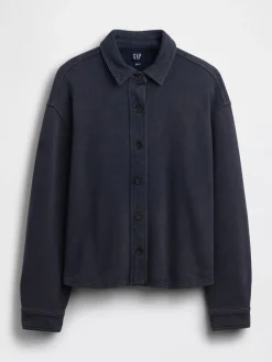 French Terry Oversized Button-Front Shirt