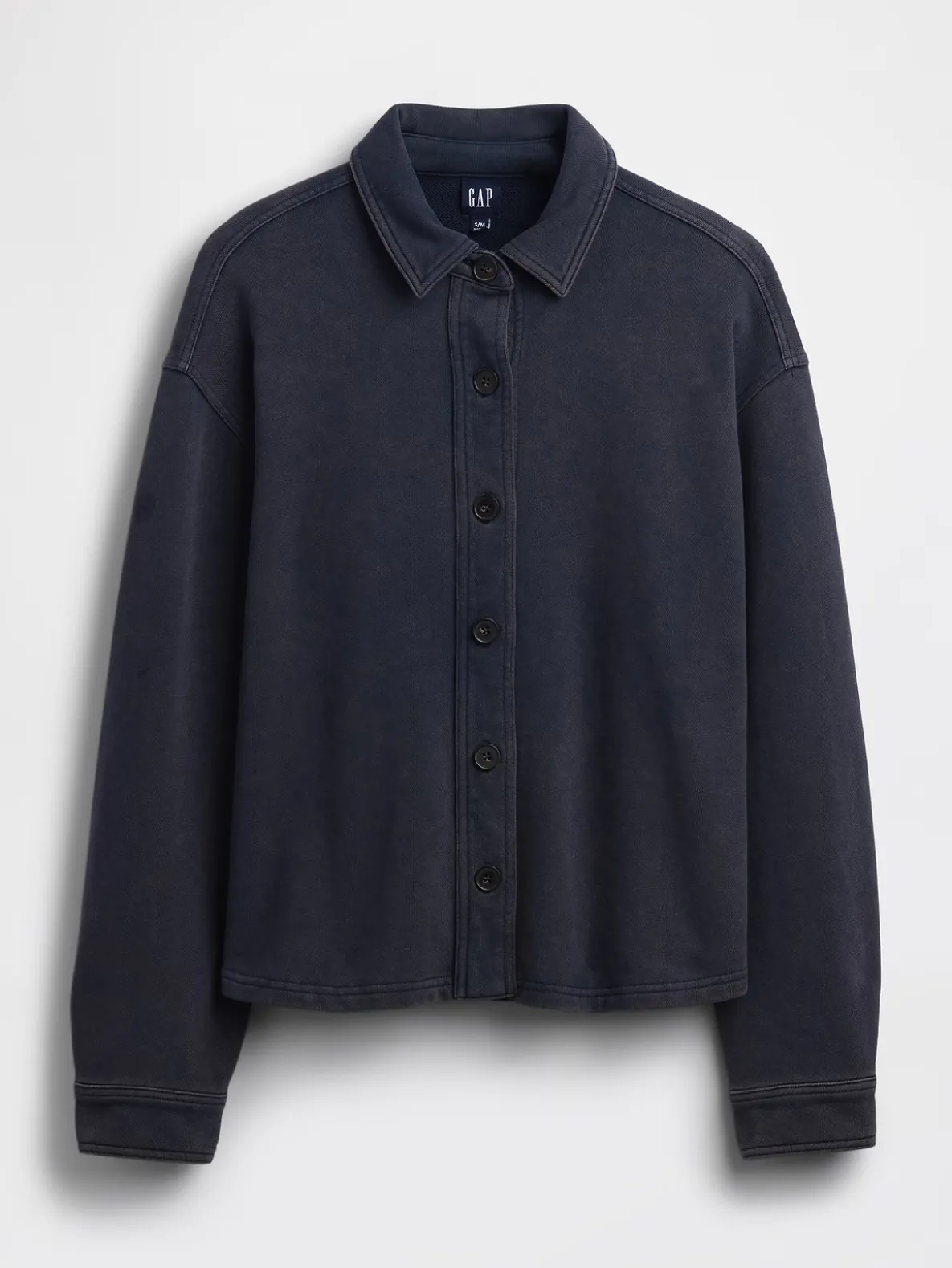 French Terry Oversized Button-Front Shirt
