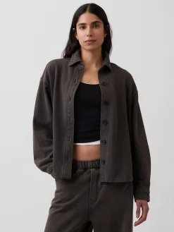 French Terry Oversized Button-Front Shirt