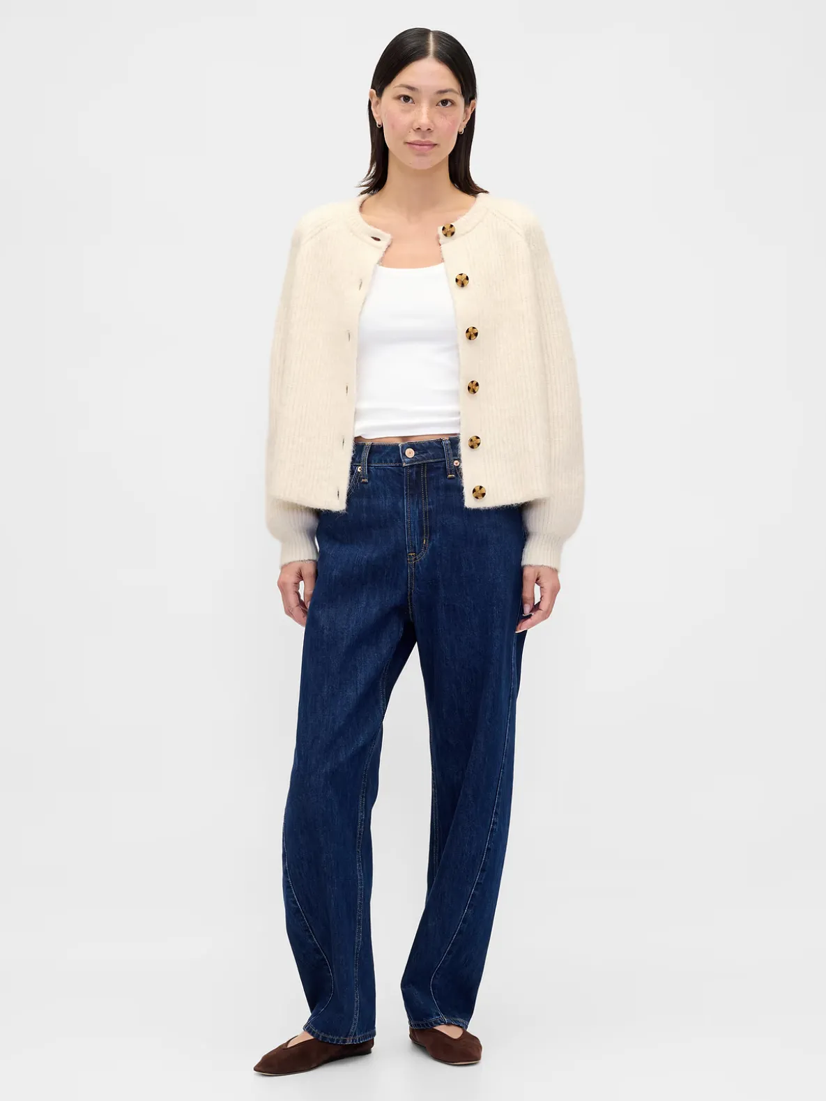 Fuzzy Shaker-Stitch Cardigan