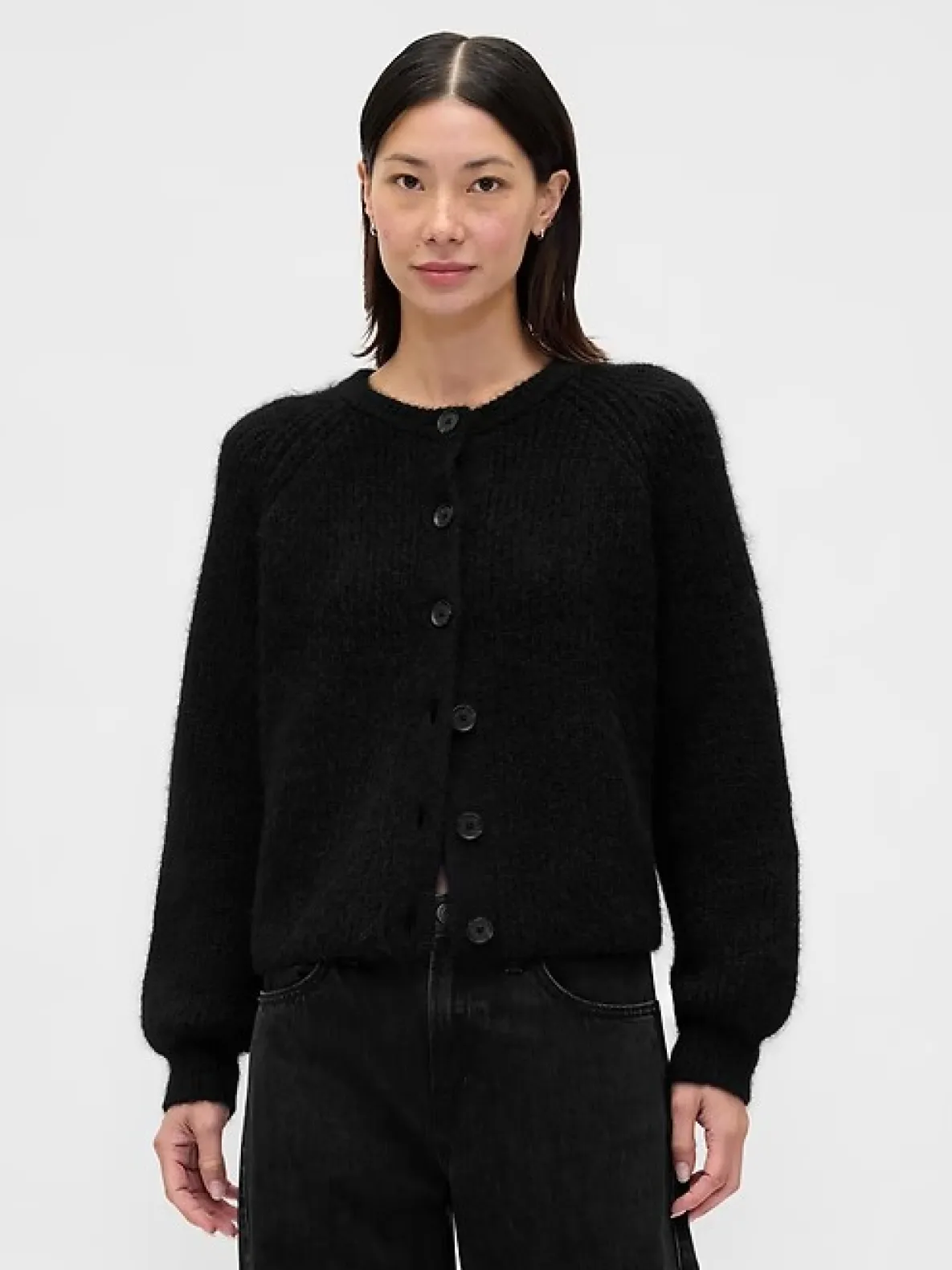 Fuzzy Shaker-Stitch Cardigan