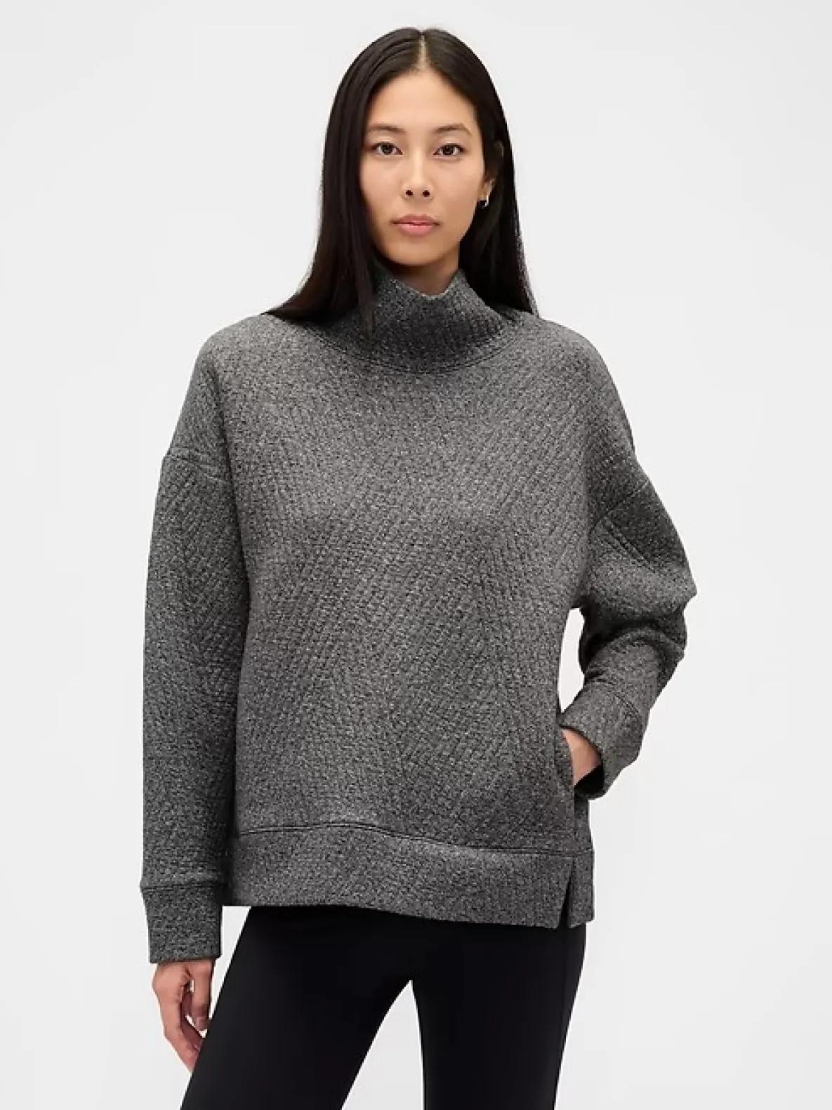 GapFit Quilted Jacquard Knit Funnel-Neck Pullover