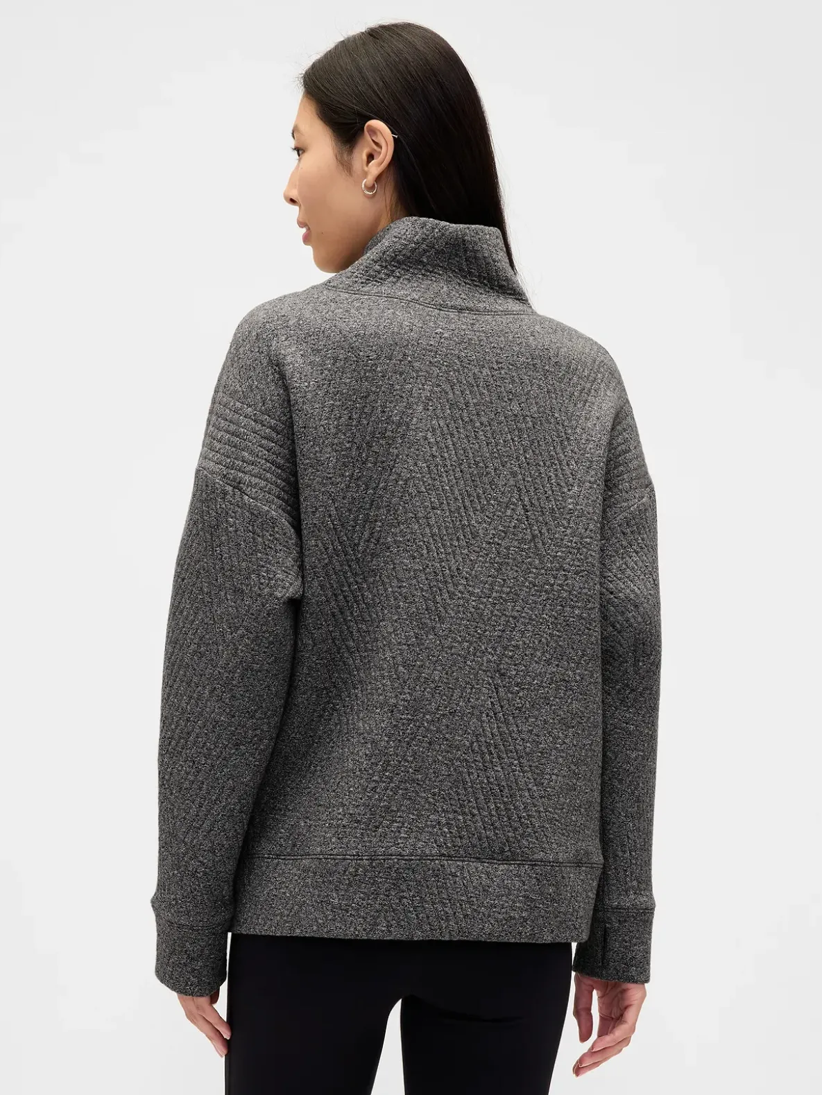 GapFit Quilted Jacquard Knit Funnel-Neck Pullover