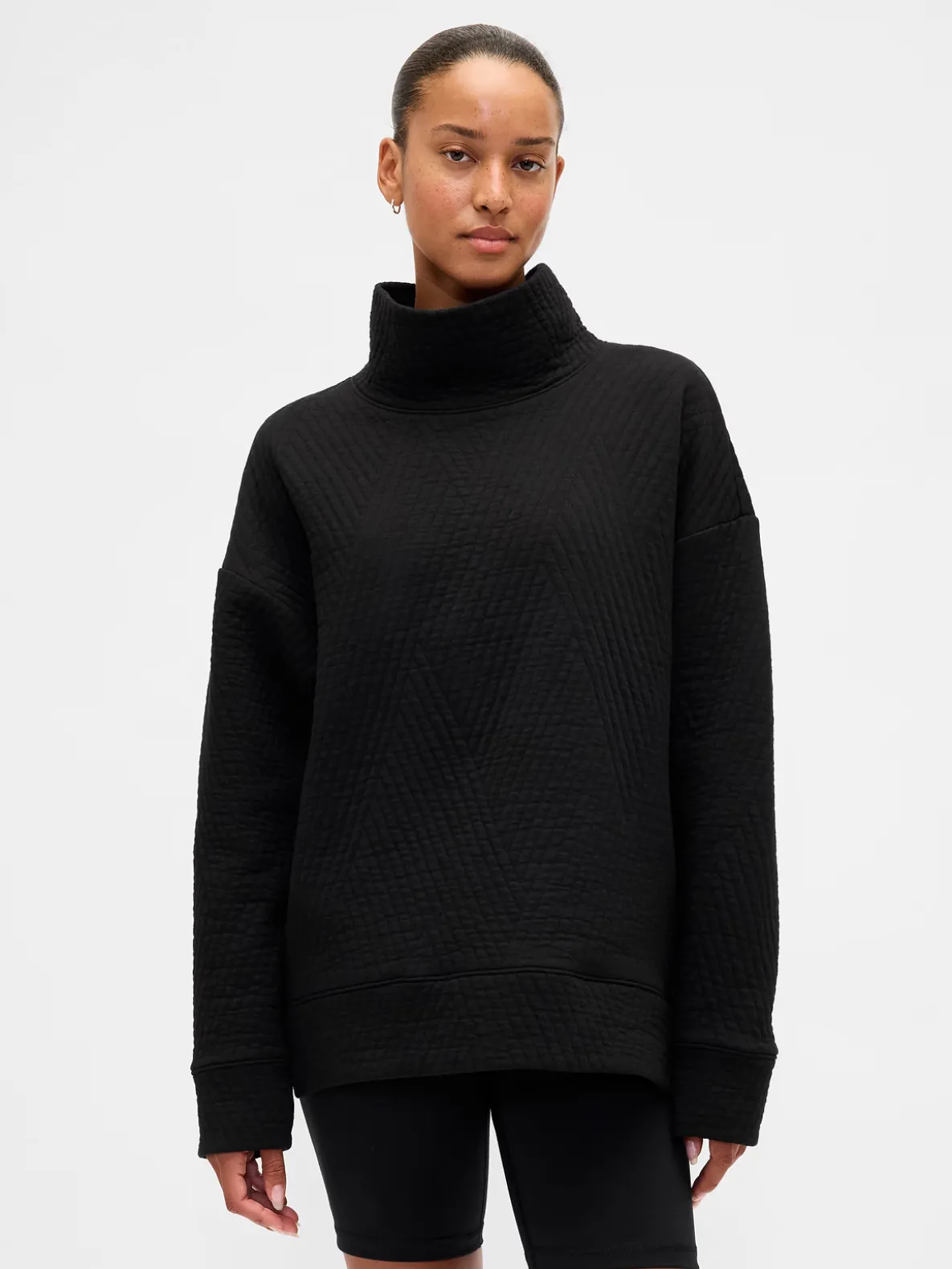 GapFit Quilted Jacquard Knit Funnel-Neck Pullover