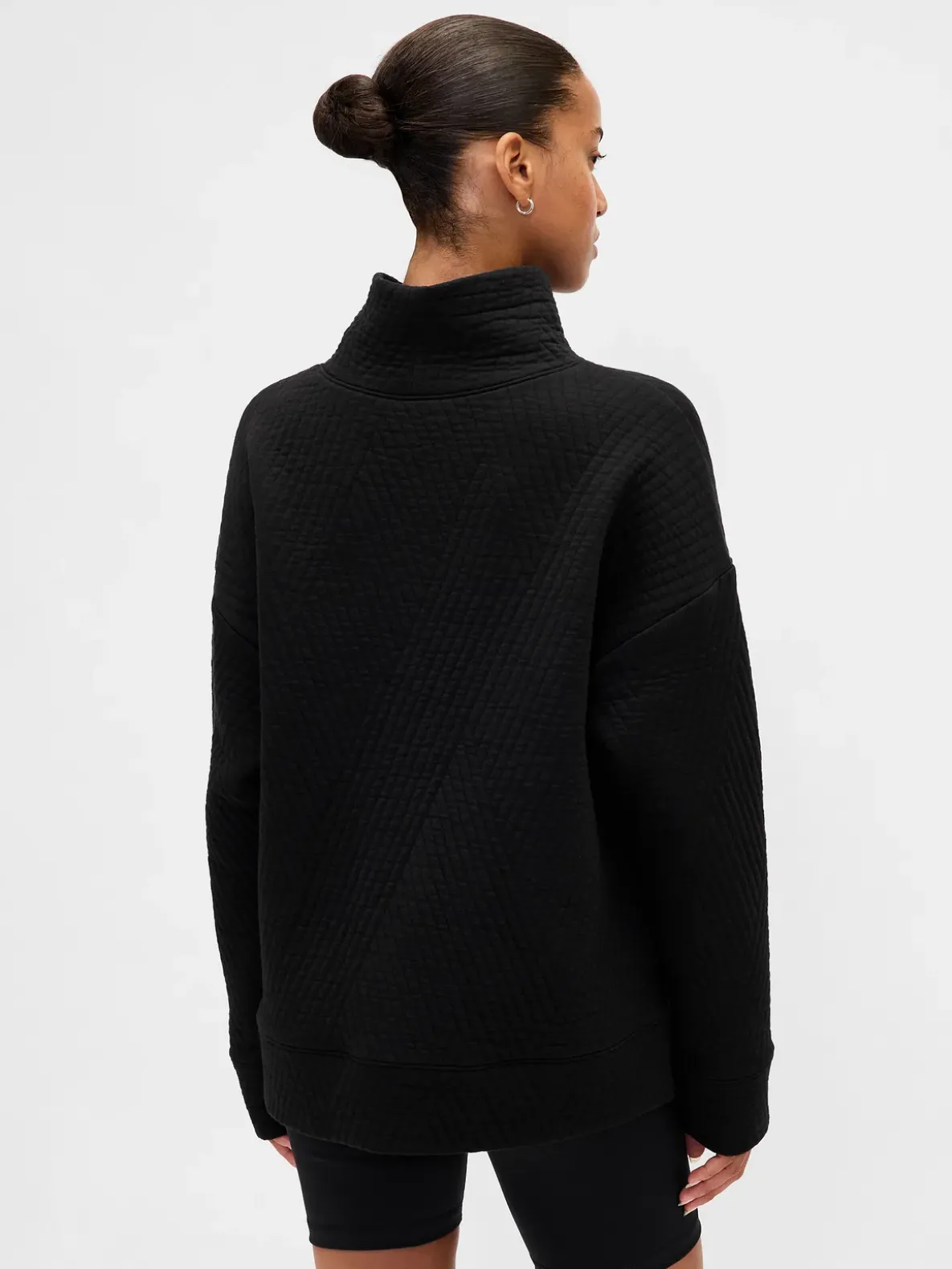 GapFit Quilted Jacquard Knit Funnel-Neck Pullover