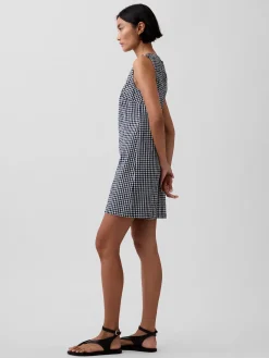Gingham Denim Shift Mini Dress