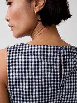 Gingham Denim Shift Mini Dress