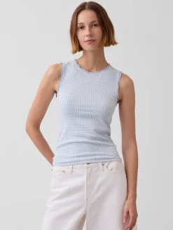 Gingham Pointelle Shell Tank Top