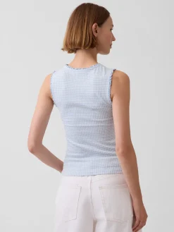 Gingham Pointelle Shell Tank Top