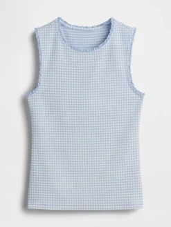 Gingham Pointelle Shell Tank Top
