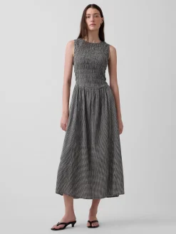 Gingham Smocked Drop-Waist Maxi Dress