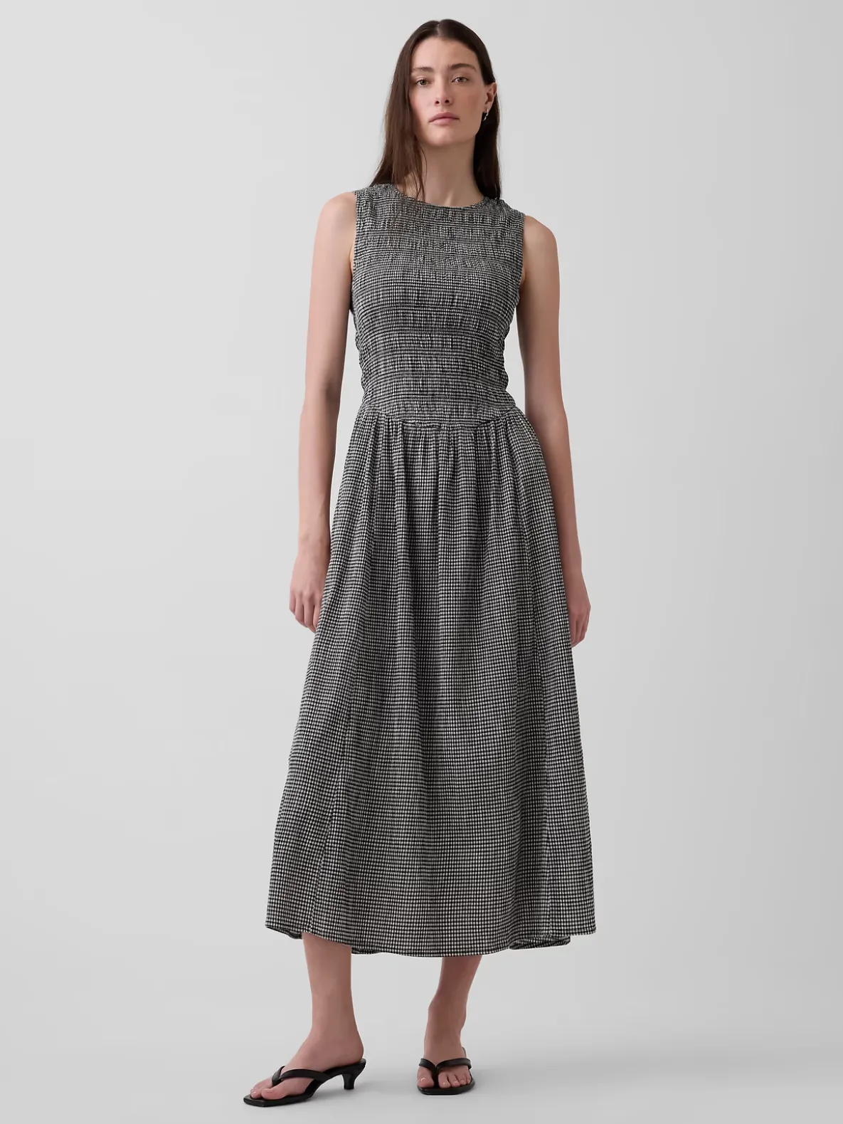 Gingham Smocked Drop-Waist Maxi Dress