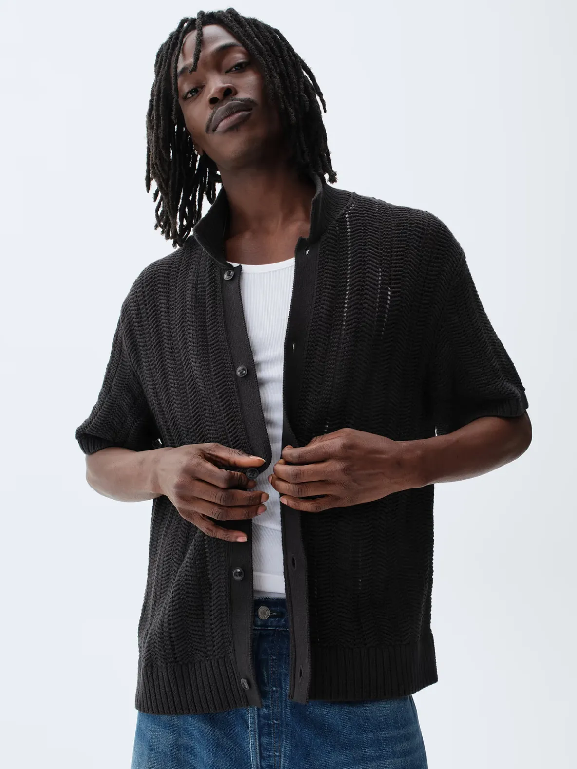 Herringbone Crochet Sweater Shirt