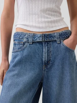 High Rise Belted Barrel Culotte Jeans
