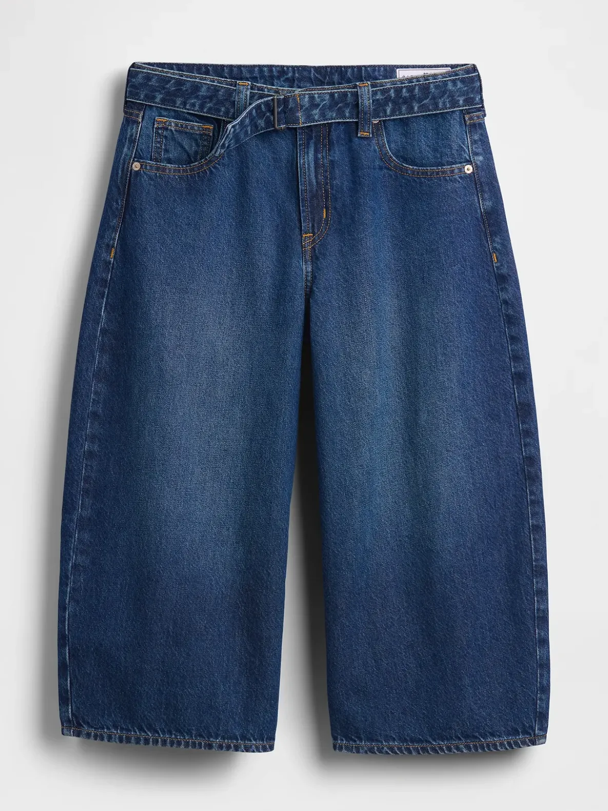 High Rise Belted Culotte Barrel Jeans