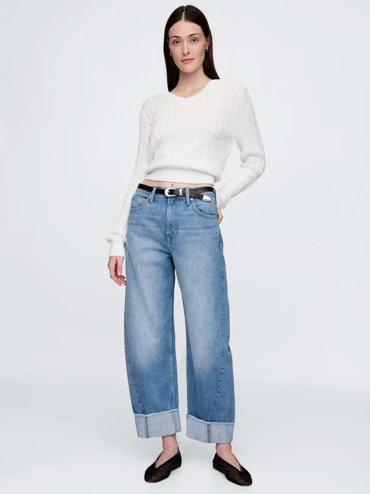 High Rise Cuffed Barrel Jeans