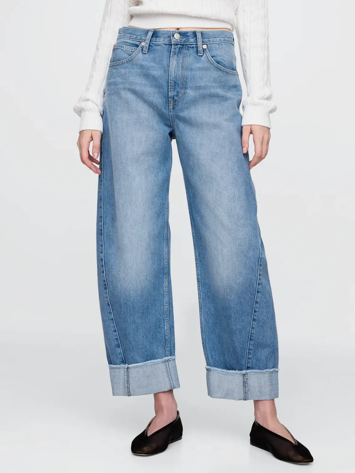 High Rise Cuffed Barrel Jeans